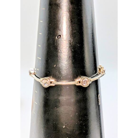 VTG 925 Sterling Bezel Set CZ Bar Link Tennis 7" Slide In W/ Safety Bracelet - Picture 6 of 9